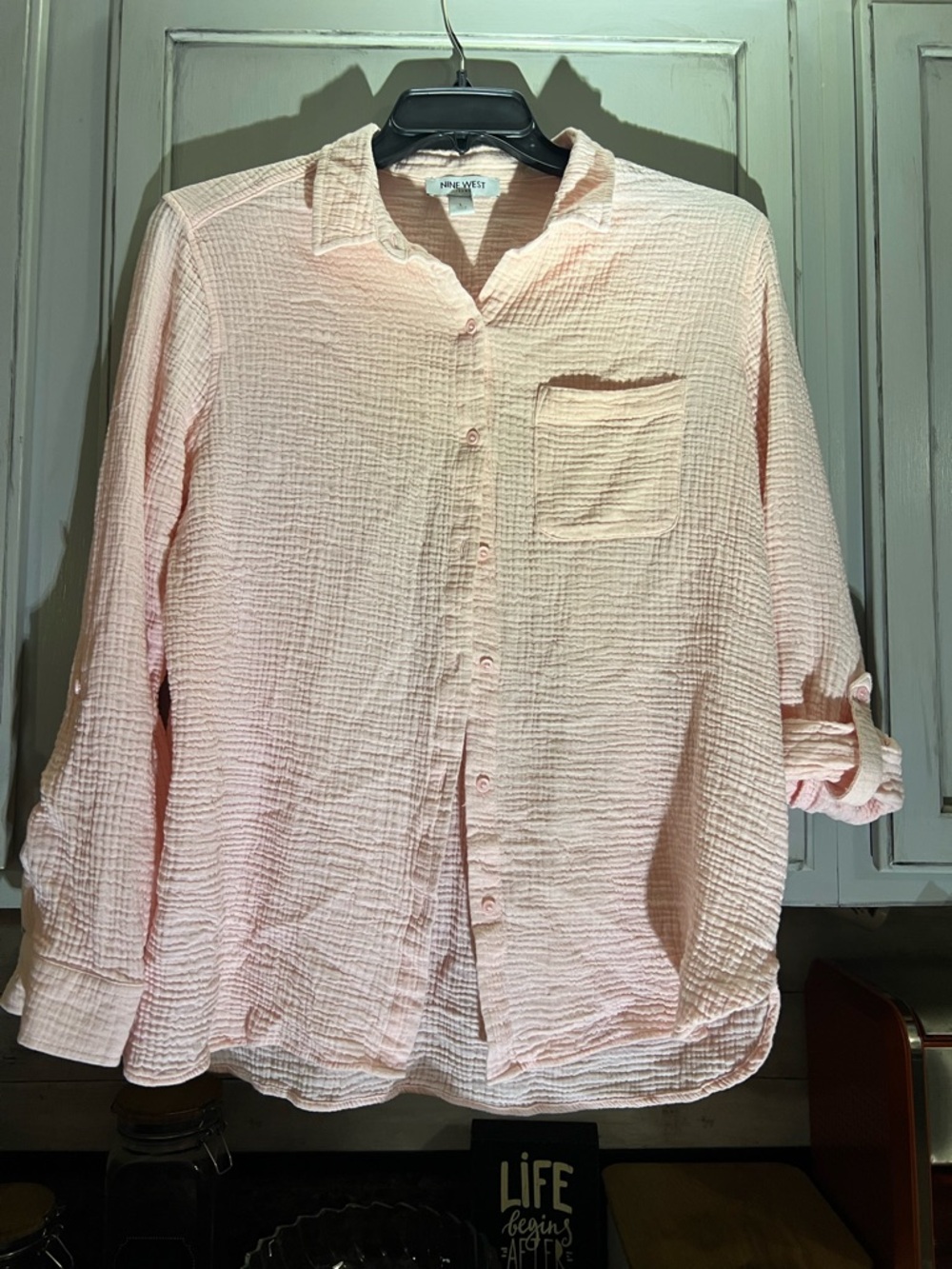 Nine West Light Pink Gauze Button-Up Top